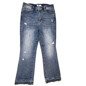 Trendy Risen Cropped Flare Jeans with Distressed Detail Size 1X